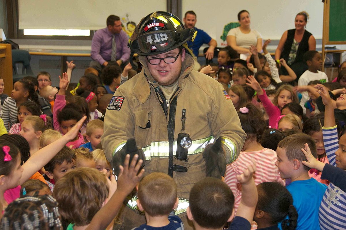 Mastic Firemen Visit Hobart Elementary School