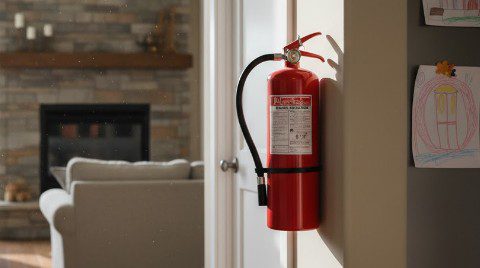 fire extinguisher mounted to a wall