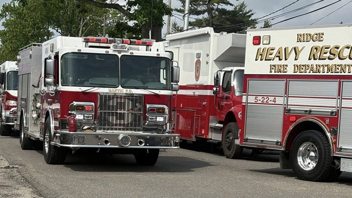 Fire department vehicles lined up